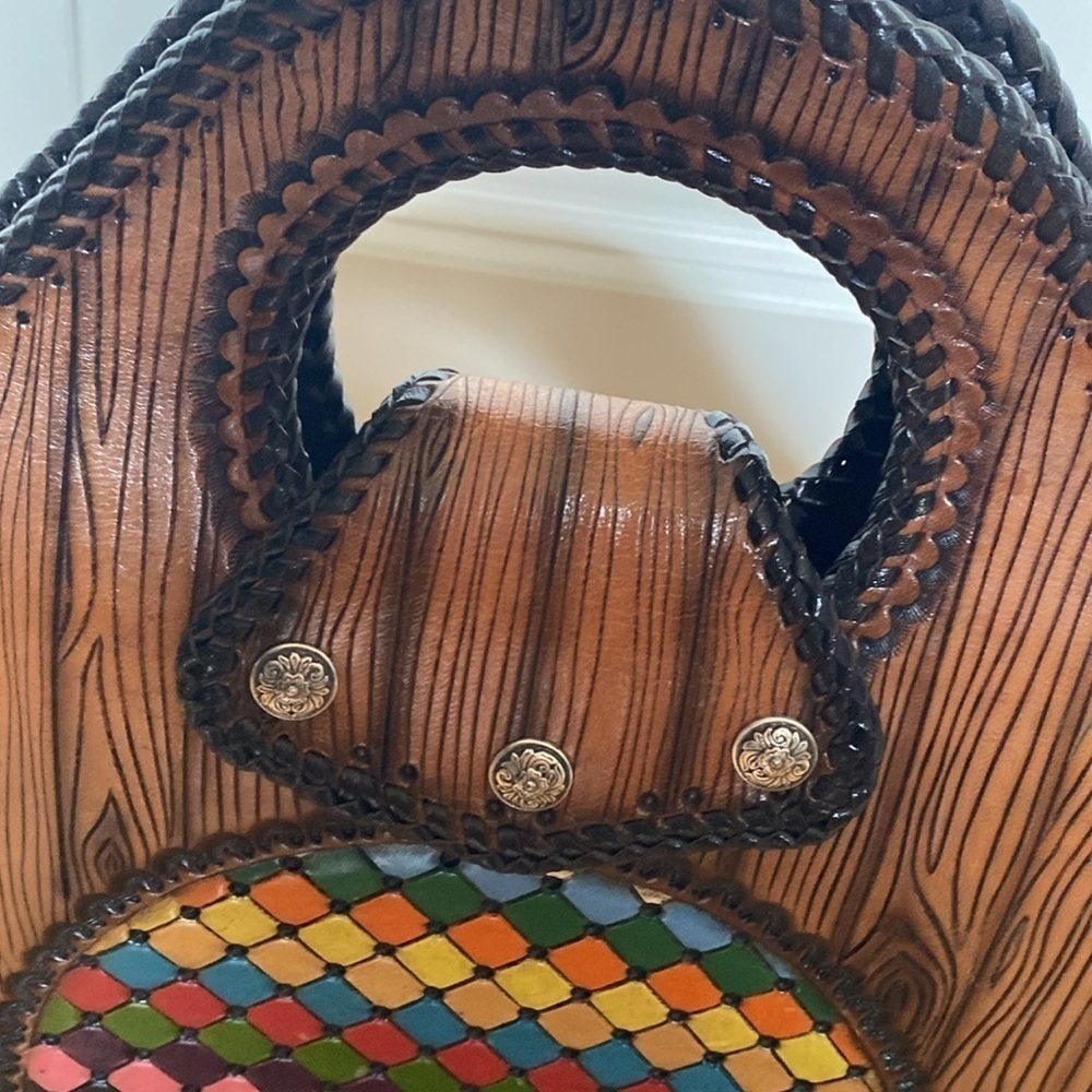 HANDMADE Western Leather Satchel Tote Purse Womens painted southwestern Artsy - Picture 9 of 16